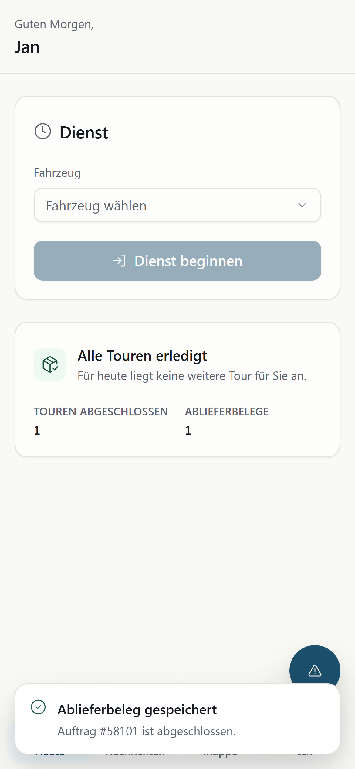 Fahrer-App: Ablieferbeleg gespeichert