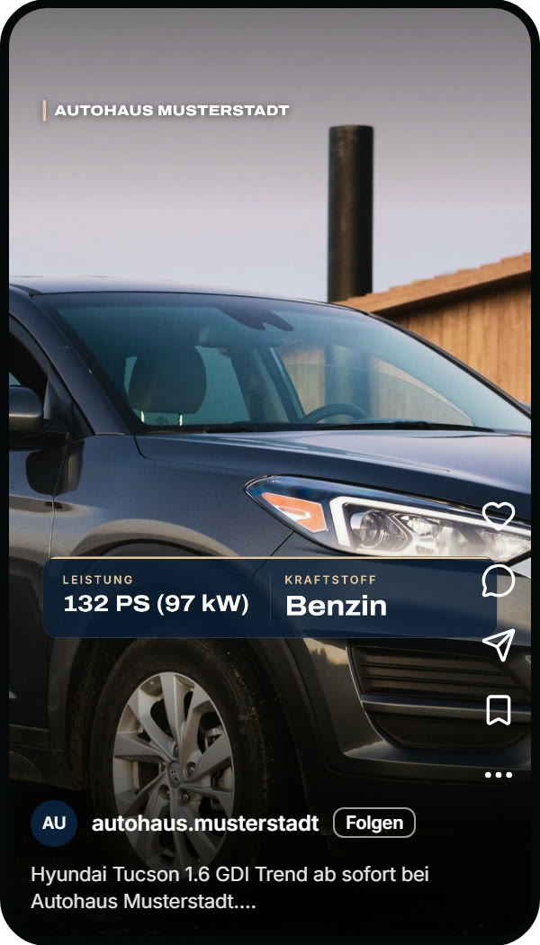 Reel eines Beispiel-Autohauses auf dem Handy